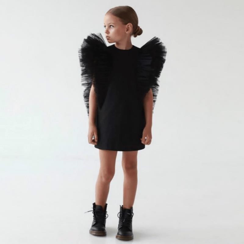 black sleeveless short Mesh Fly Sleeve Dress