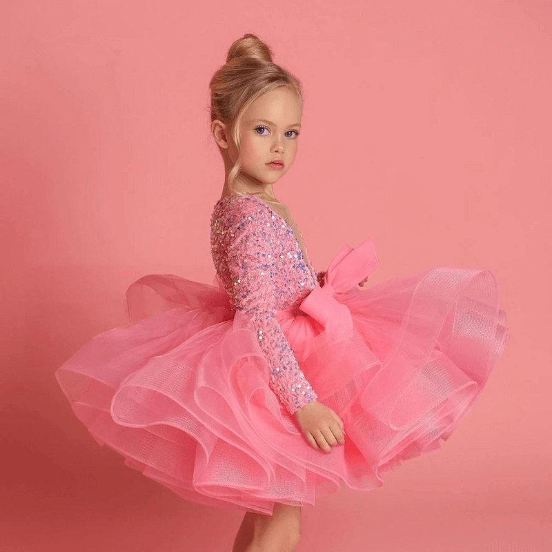 Deep V-neck Sequins Tutu Dress (Supports One Piece Customization)