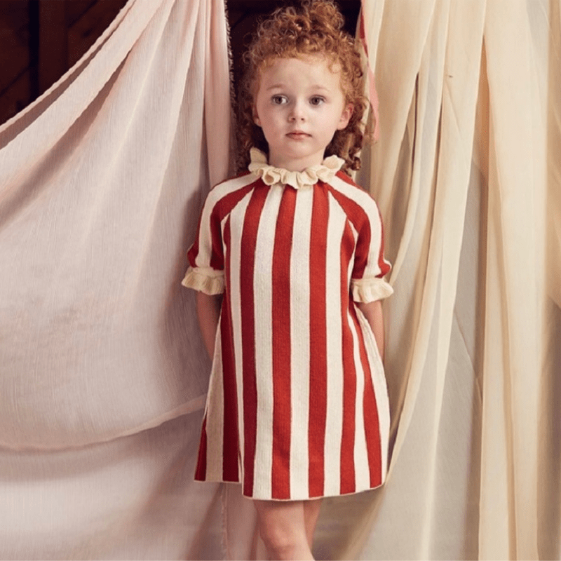 100% Cotton Sweater Striped Girl Red Dress