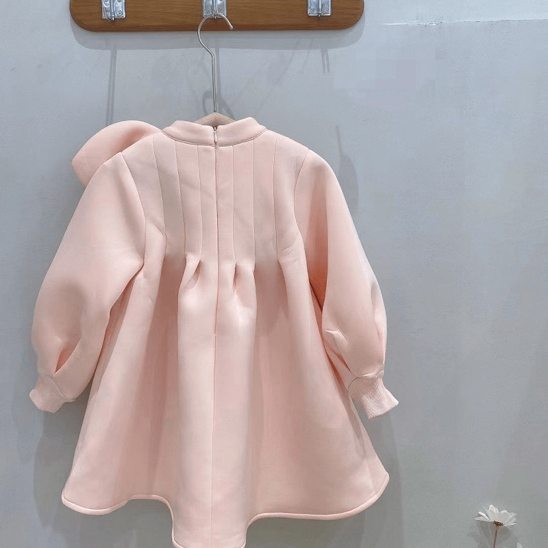 Pink Long Sleeve Bow Dress