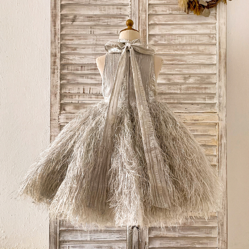 Princess Bling Feather Bow Sliver Dress