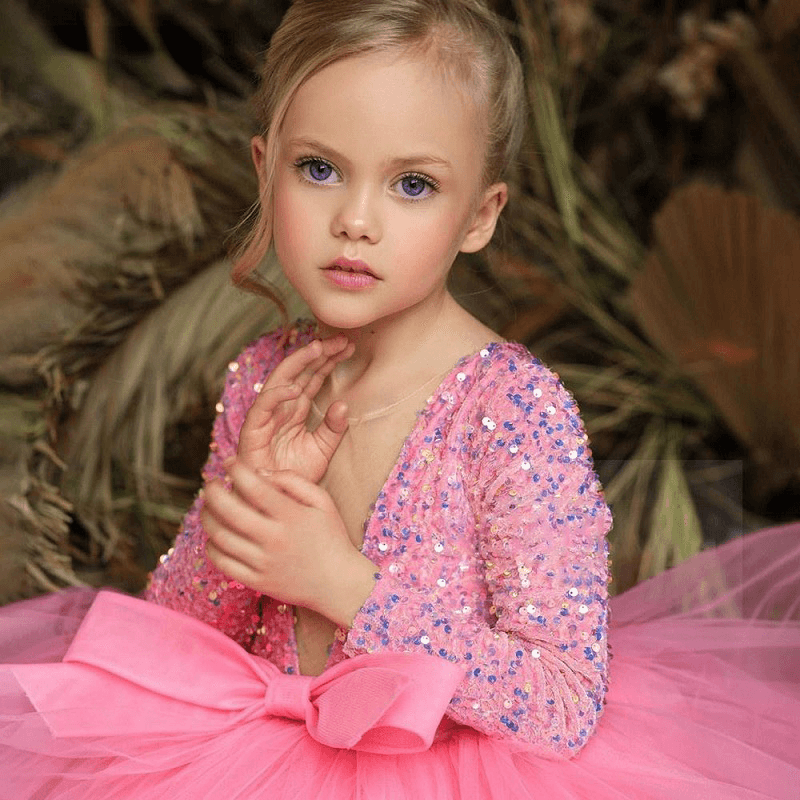 Deep V-neck Sequins Tutu Dress (Supports One Piece Customization)