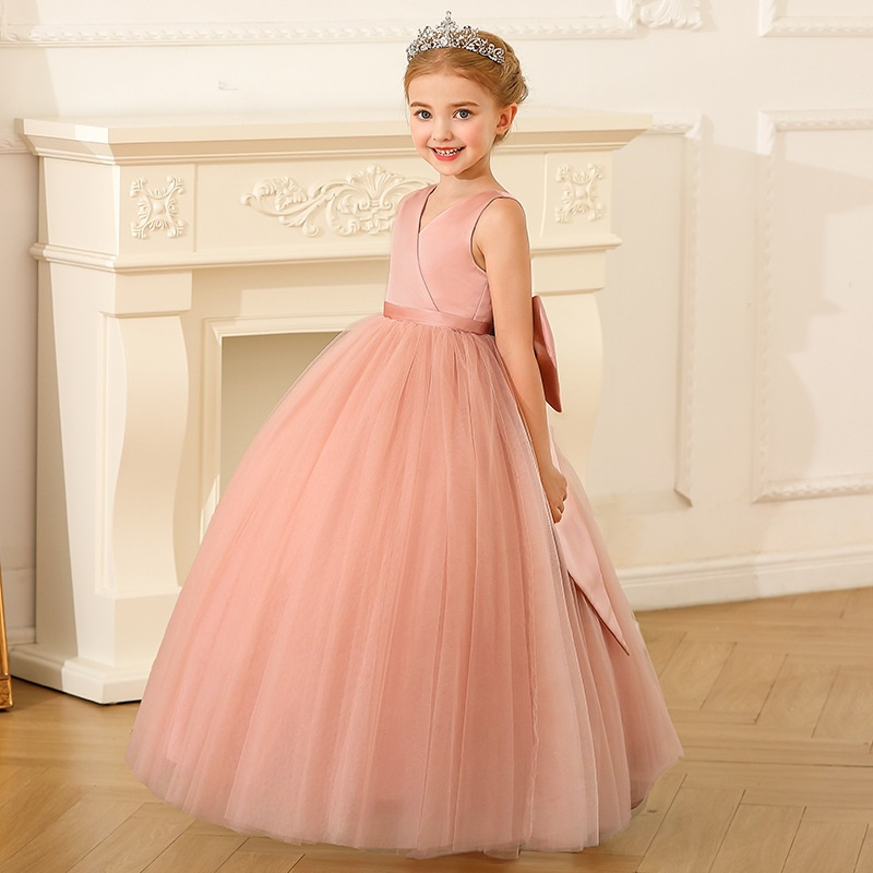 V-neck Floor-Length Tulle Sleeveless Dress