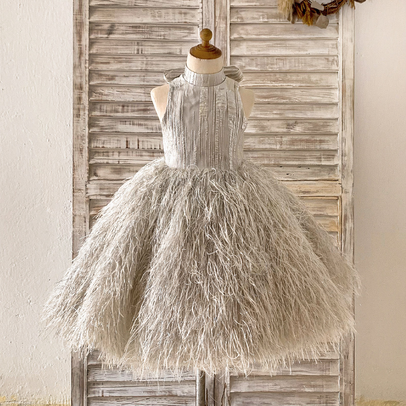 Princess Bling Feather Bow Sliver Dress