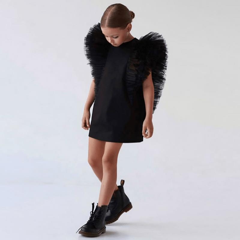 black sleeveless short Mesh Fly Sleeve Dress