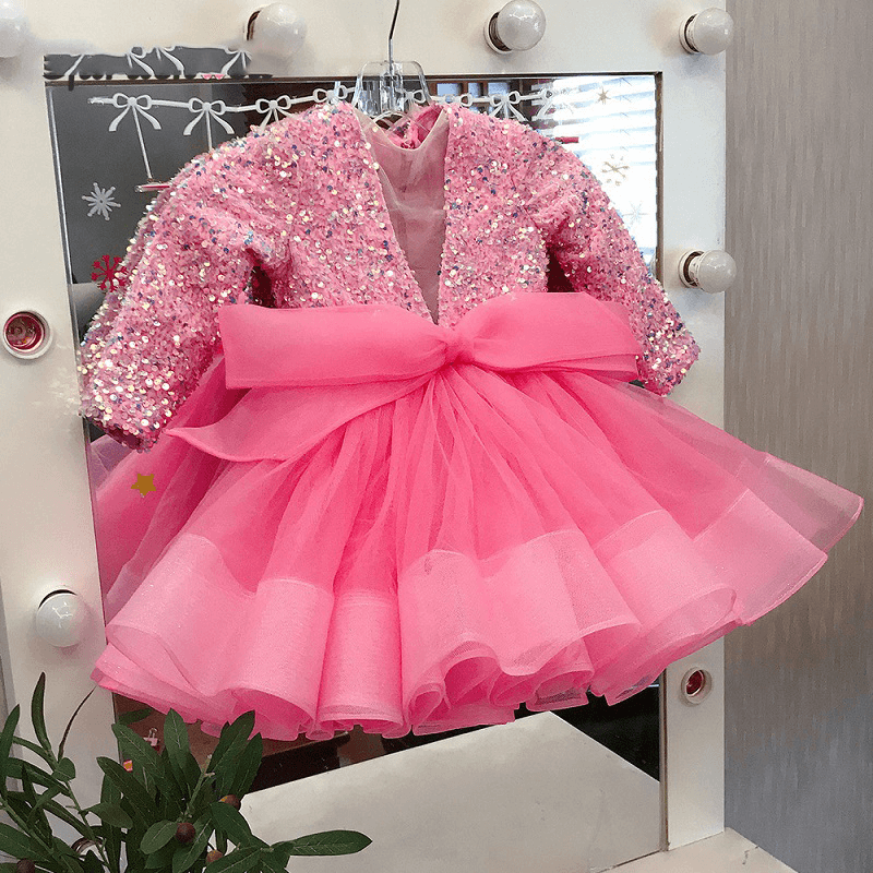 Deep V-neck Sequins Tutu Dress (Supports One Piece Customization)