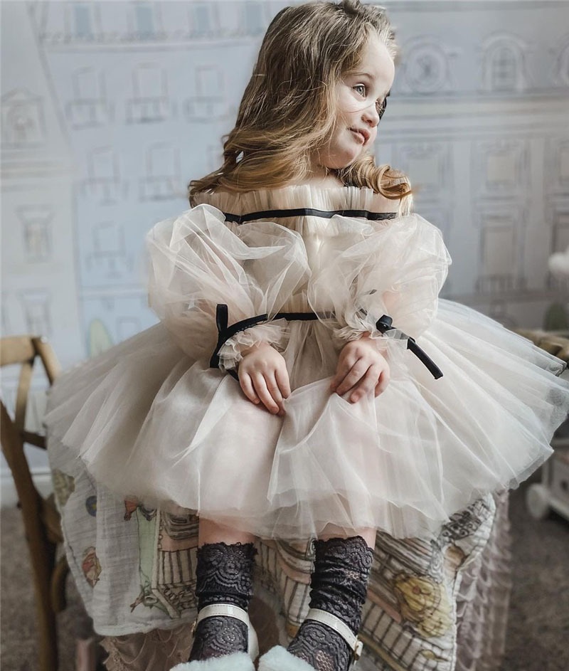 Princess Off Shoulder Tutu white Dress for girls