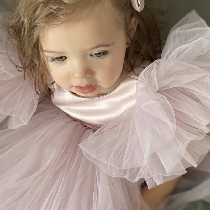 Tutu Tulle Fluffy Sleeve pink Dress 