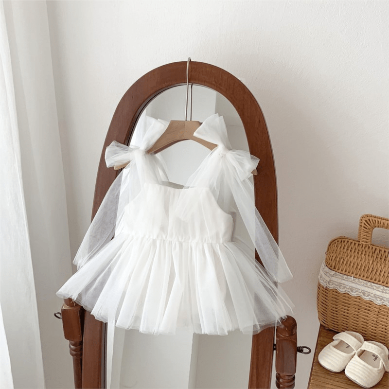 Bow Sleeveless Tutu Romper Pink White Dress