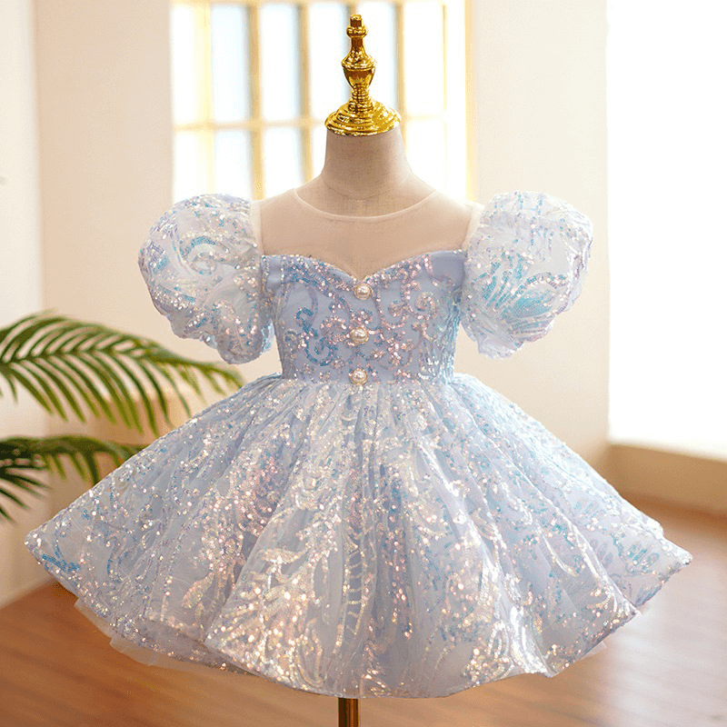 Princess Sequins Puff Sleeve Dress