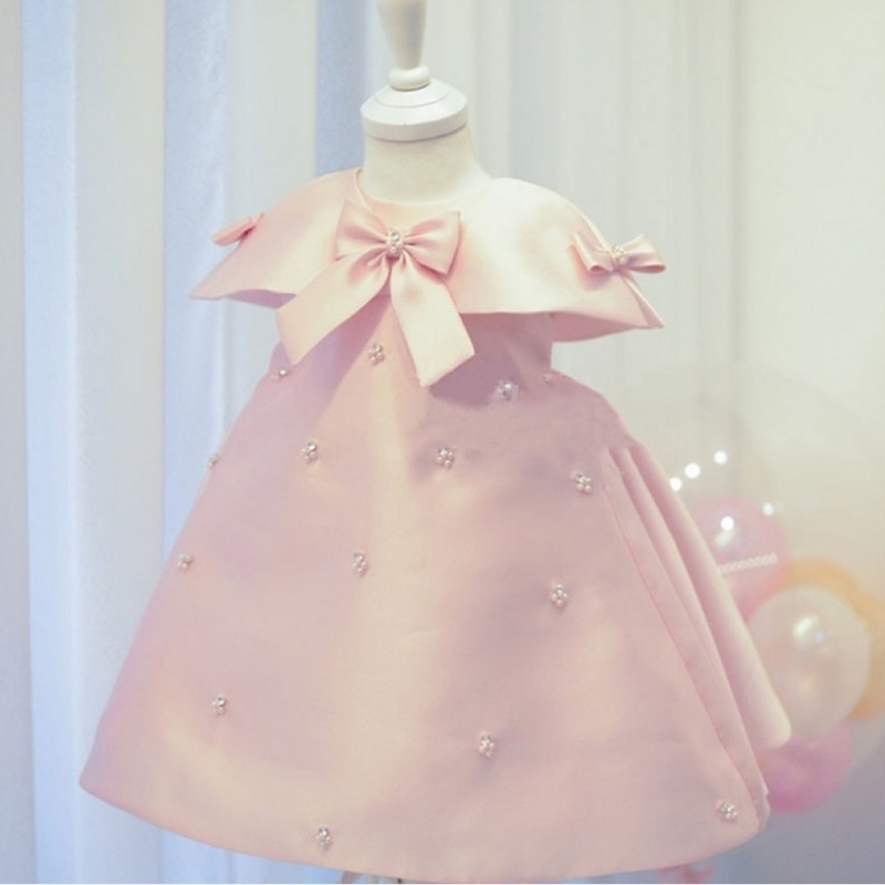 Handmade Pearl Diamond Sleeveless pink Dress