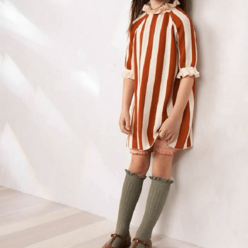 100% Cotton Sweater Striped Girl Red Dress