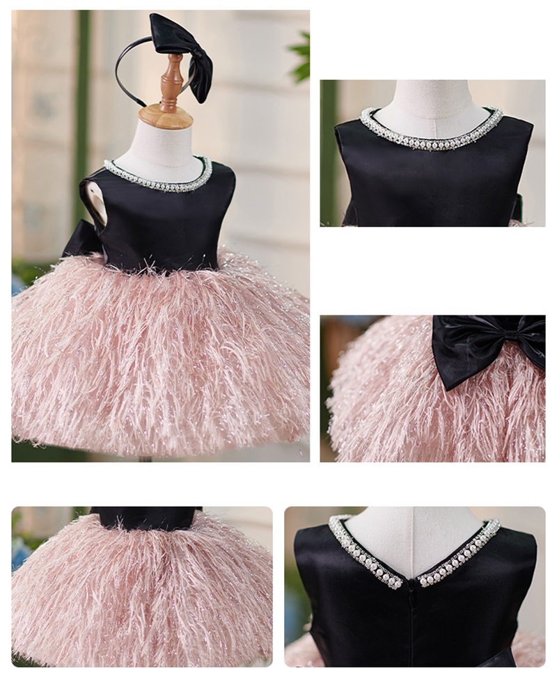 Sleeveless Pearl Neck Feather Dress