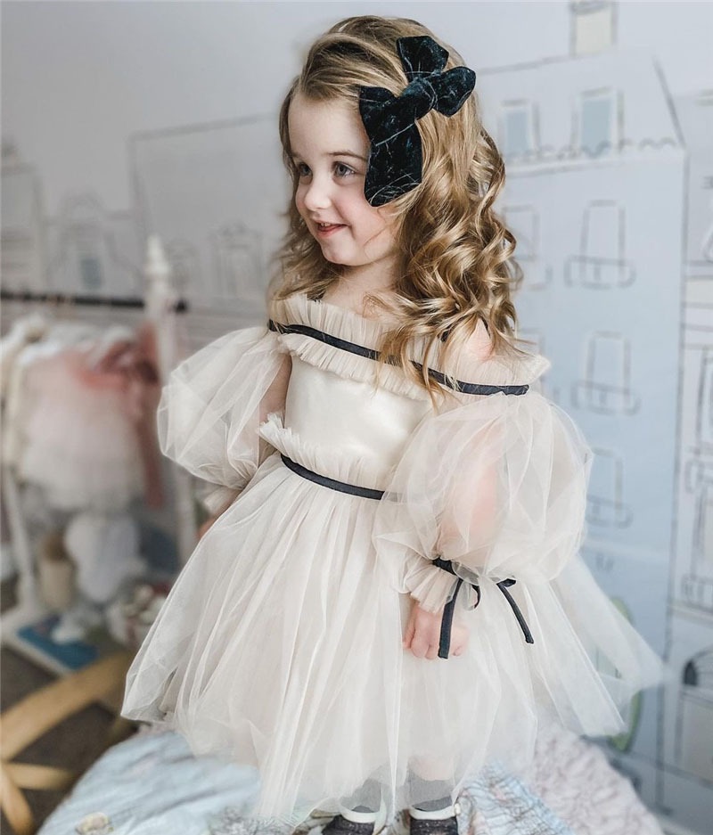 Princess Off Shoulder Tutu white Dress for girls