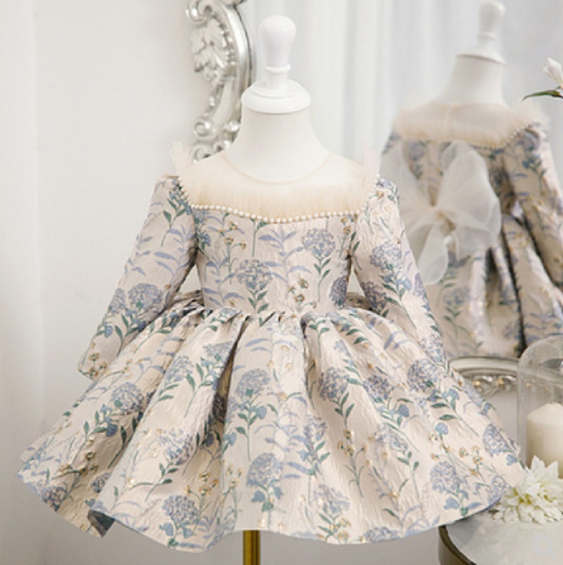  Pearl Beading Lace Silk Puff Dress 