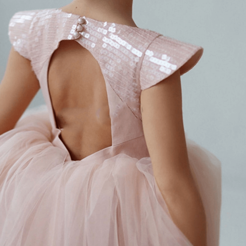 Backless Sequins Tulle Long Dress