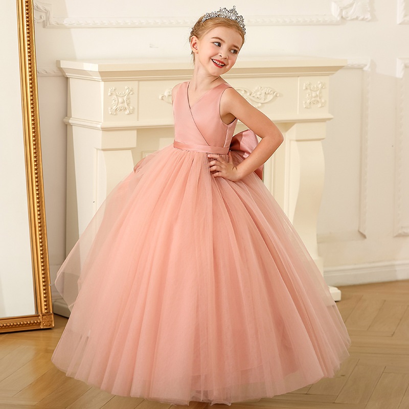 V-neck Floor-Length Tulle Sleeveless Dress