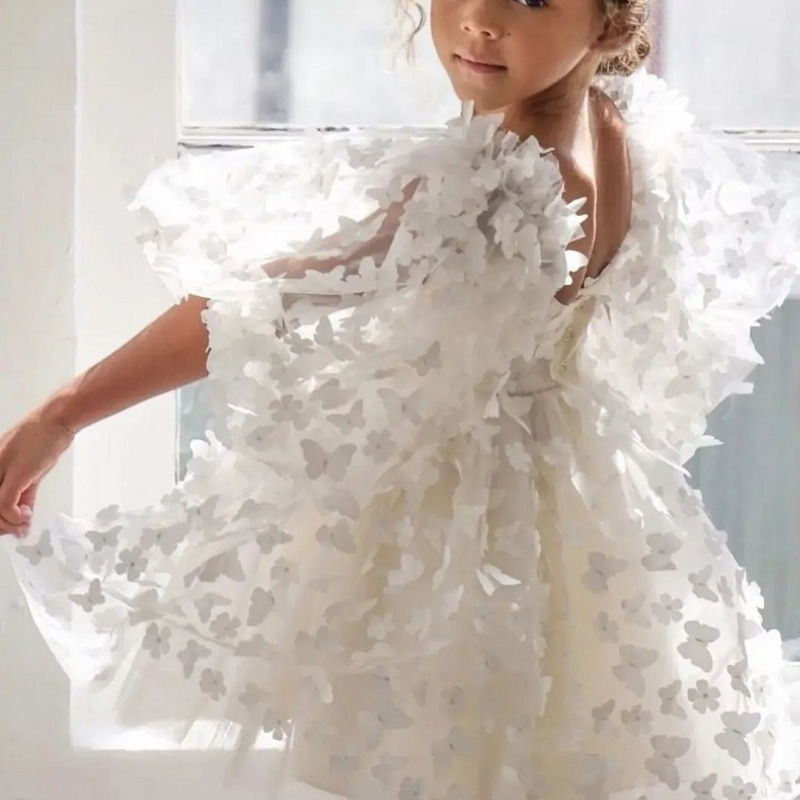 White Butterfly Tutu Puff Sleeve Dress