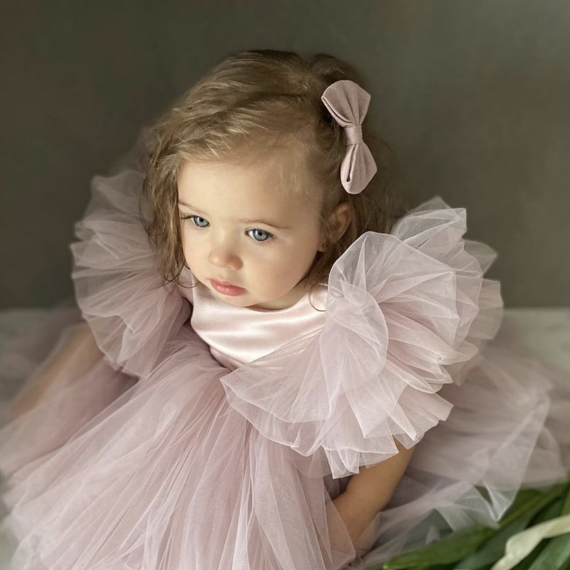 Tutu Tulle Fluffy Sleeve pink Dress 