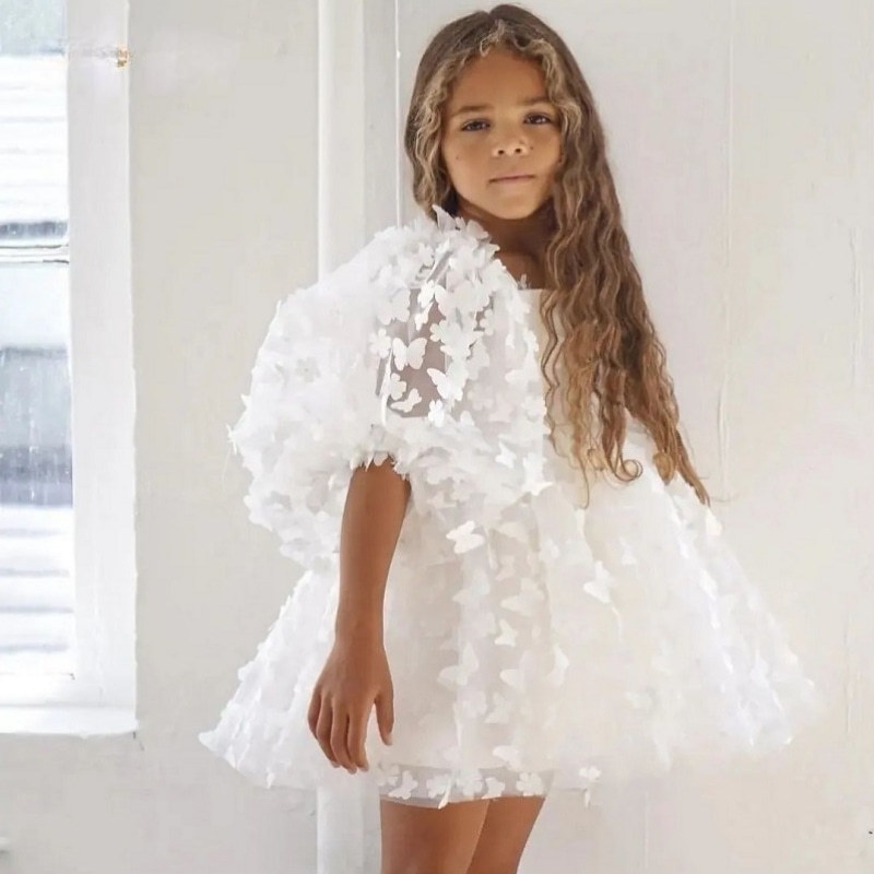 White Butterfly Tutu Puff Sleeve Dress