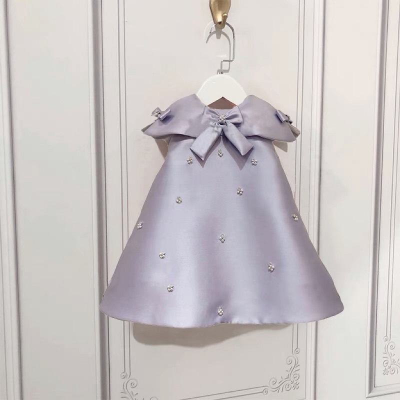 Handmade Pearl Diamond Sleeveless purple Dress