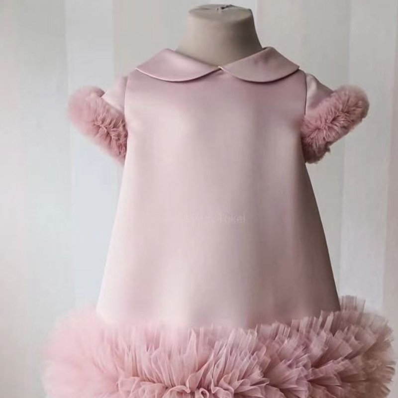 pink Silk Tulle Short Sleeve Dress