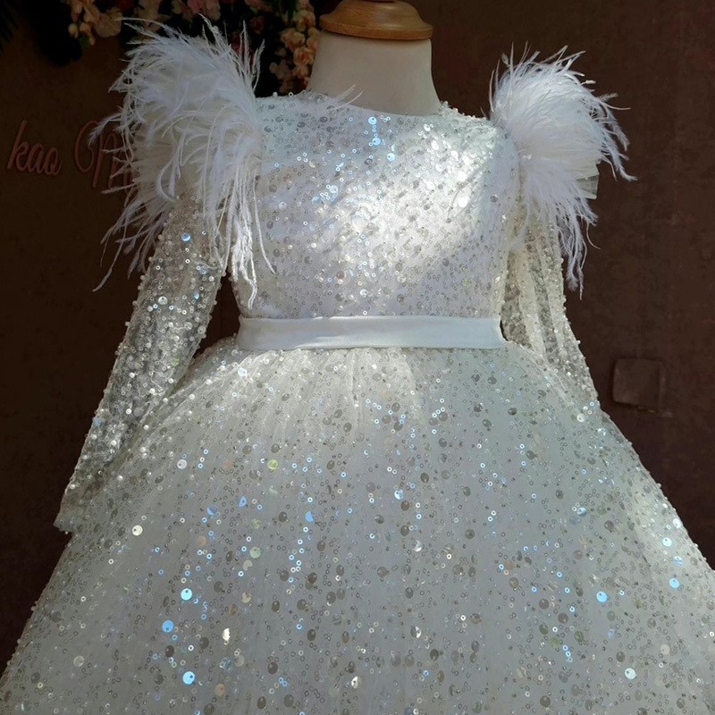 Feather Sleeve Sequins Dress