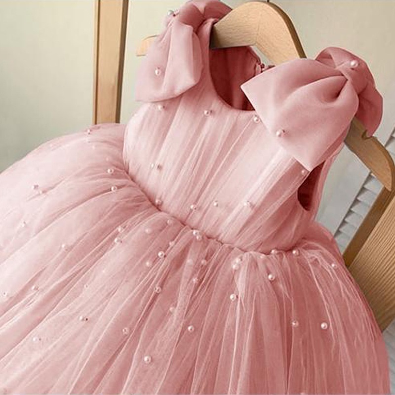 Princess Pearl Bow Sleeveless pink Dress