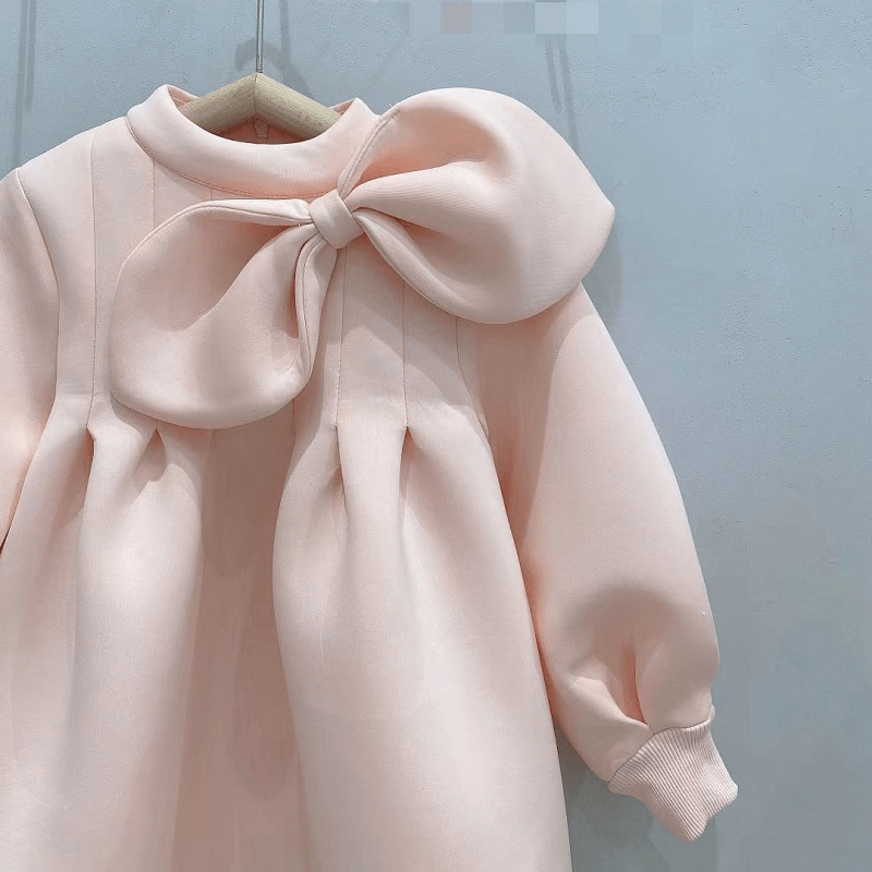 Pink Long Sleeve Bow Dress