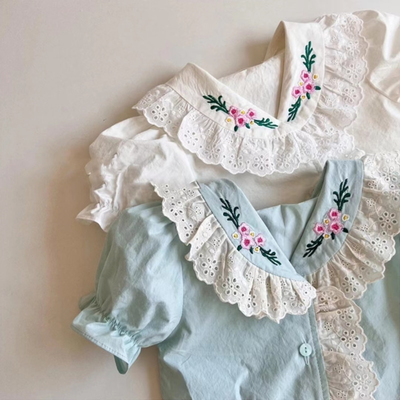 Embroidery Lace Short Sleeve Shirt