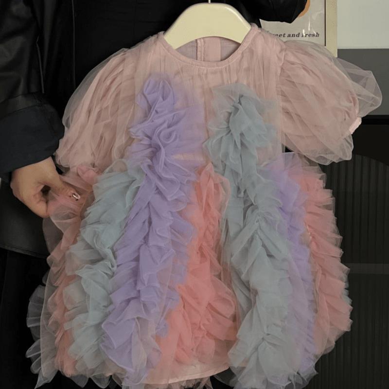 Colored Fluffy Gauze Dress