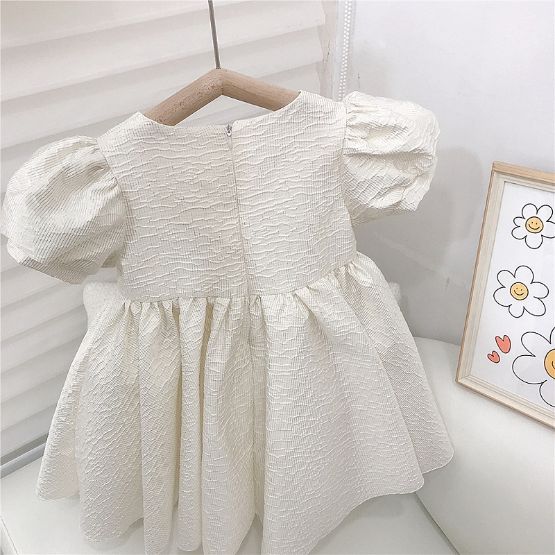 White Relief Puff Dress