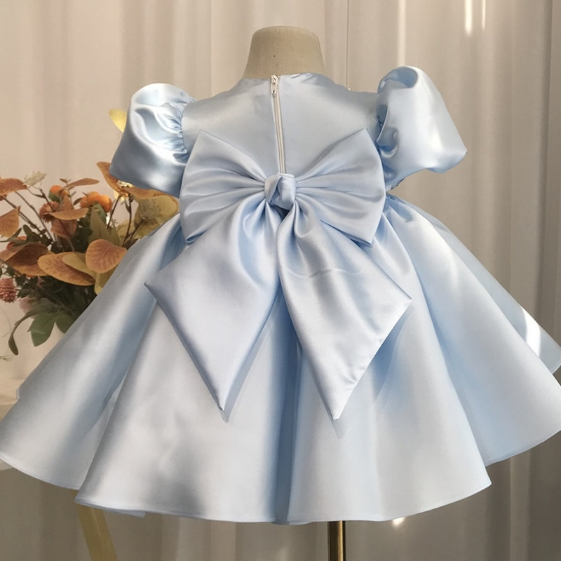 Fluffy Silk Pearl Girl Blue Dress