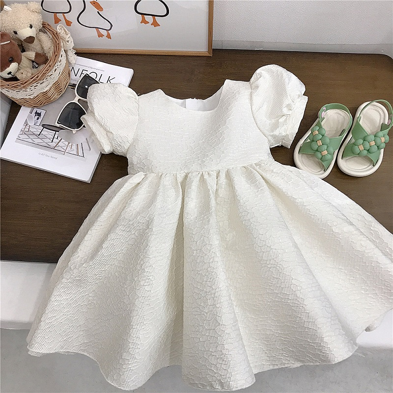 White Relief Puff Dress