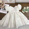 White Relief Puff Dress