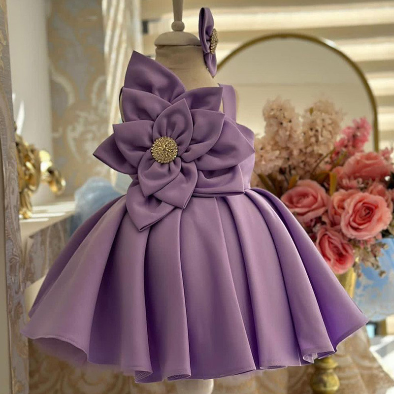 Silk Big Flower Strap Girl Dress