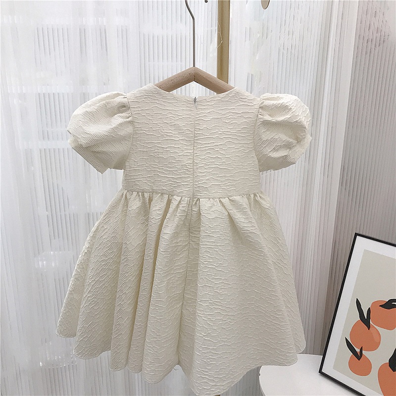 Girl White Relief Puff Dress