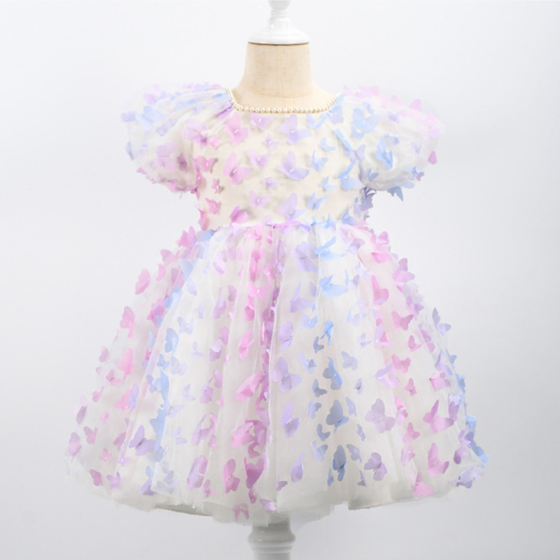 Purple Gradient 3D Butterfly Tulle Dress